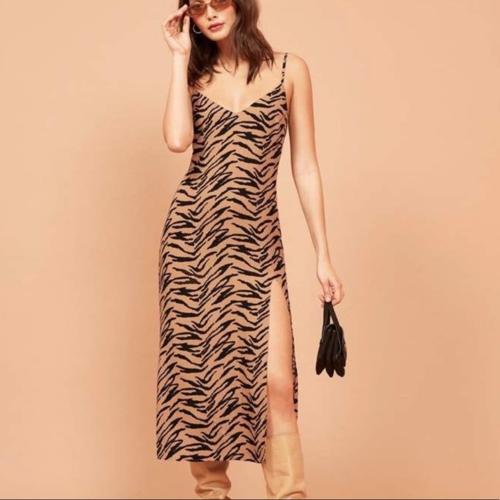 Reformation Crimini Dress in Rajah Tiger Stripe Midi 6